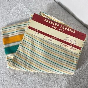 Vintage Fashion Fabric Pre Cut Cream Yellow Teal Striped Fabric